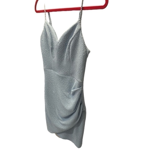 Midnight Doll Low Back Wrap Dress Glitter Pleated, Tie Back Faux Wrap Mini Dress - Picture 3 of 9